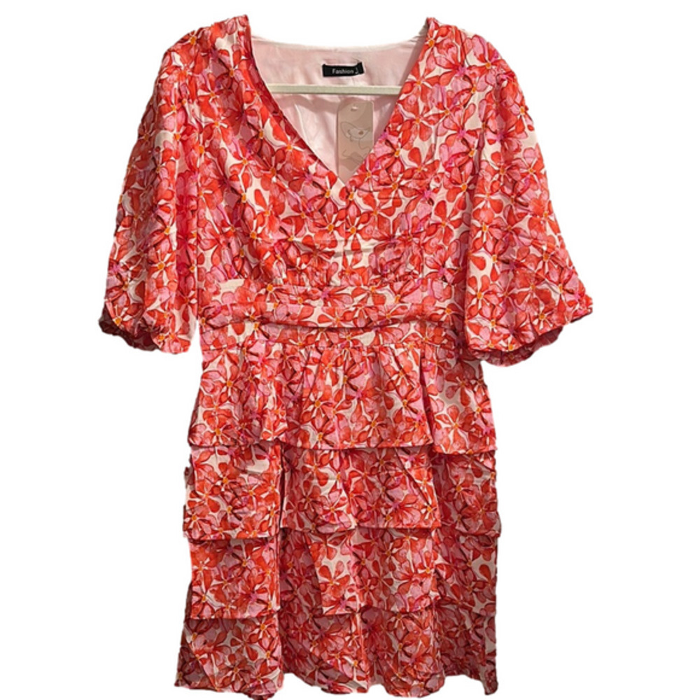 Pink Tiered Sundress with Puff Sleeves